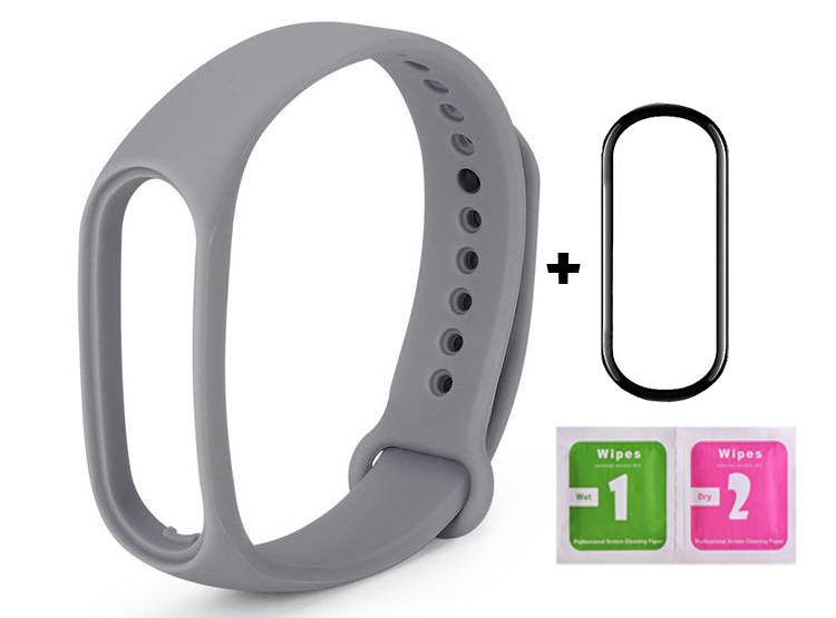 CORREA SILICONA + MICA DE VIDRIO 9H PARA XIAOMI MI BAND 7 - GRIS