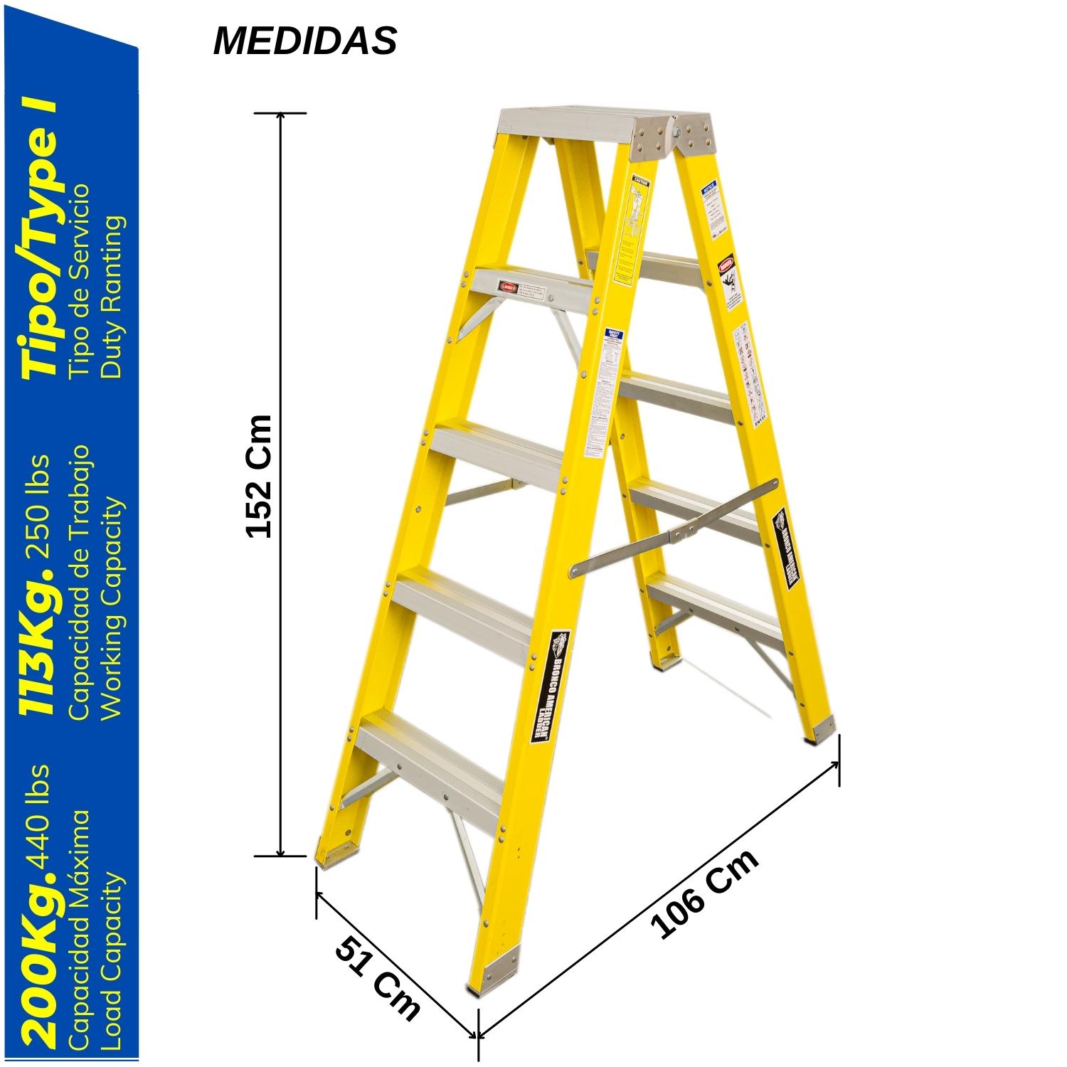 ESCALERA TIJERA FIBRA DE VIDRIO PROFESIONAL DOBLE ASCENSO 5 PASOS - BRONCO AMERICAN LADDER