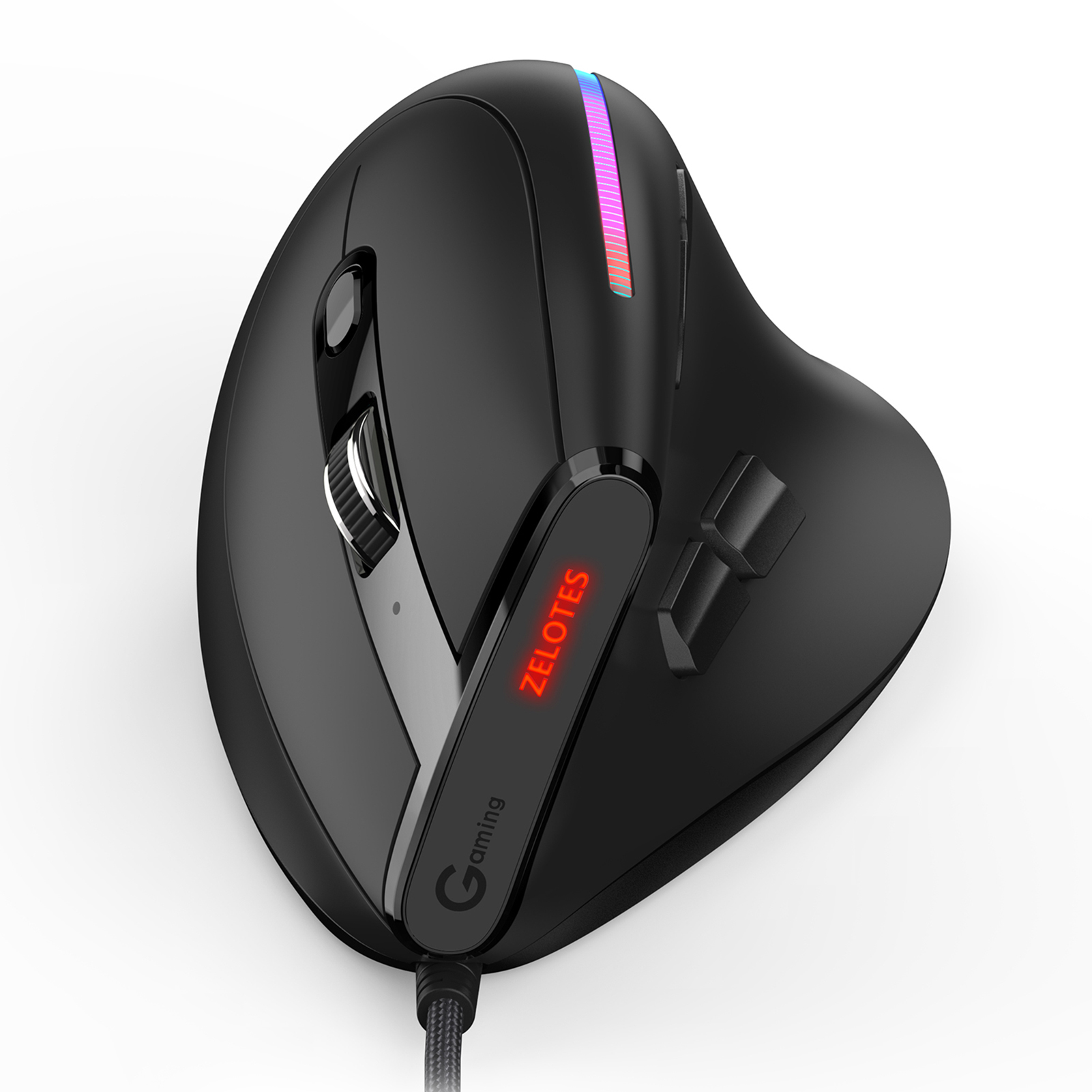 ZELOTES T-50 vertical mouse Wired mouse 9 keys RGB optical mouse 6 gear DPI Ergonomic design black