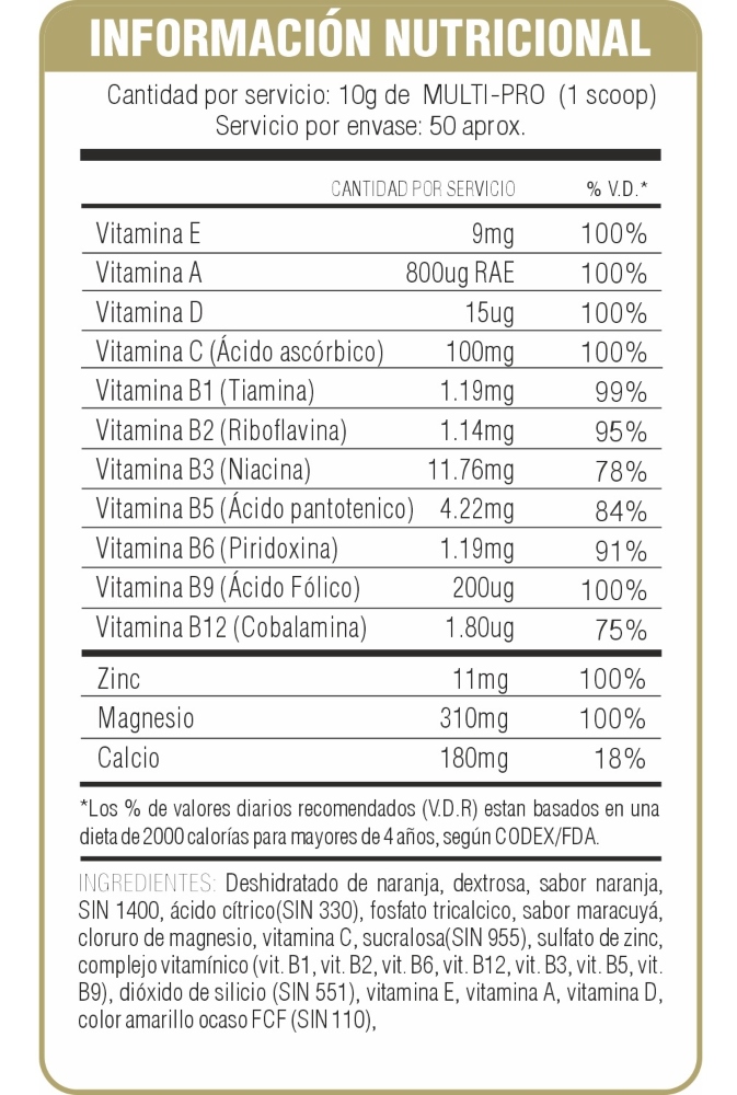 MULTIVITAMÍNICO MULTI-PRO DE 500 G. INN MÁS SHAKER