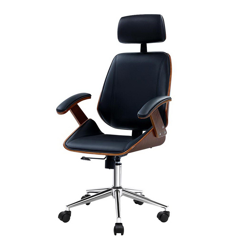 Artiss Wooden Office Chair Leather Seat (Black)