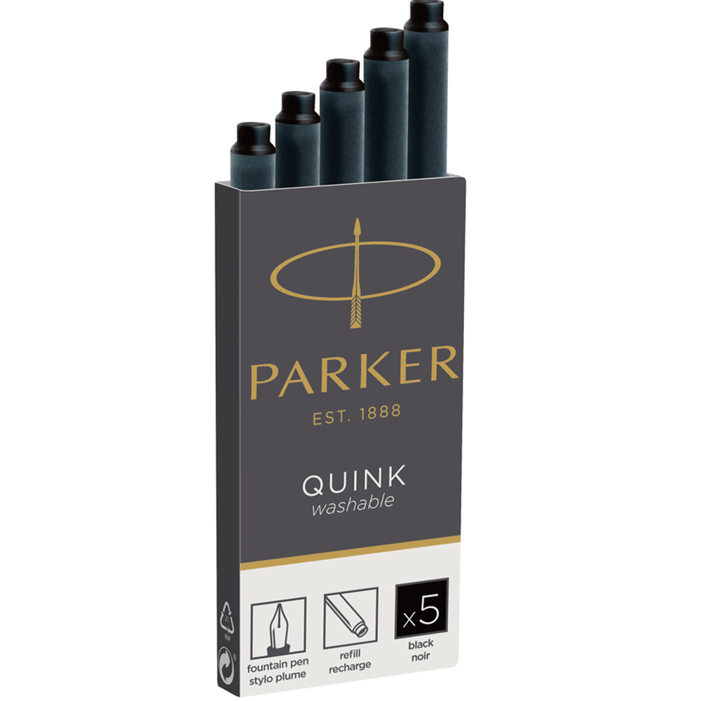 Parker Quink Fountain Pen Cartridge Refills (Black) [Pack 5]