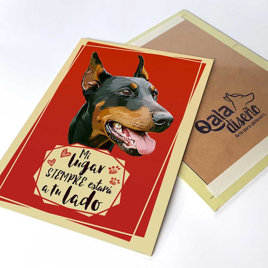 CUADRO DECORATIVO - QALA DISEÑO - PERRO DOBERMAN - 30X22.5 CMS