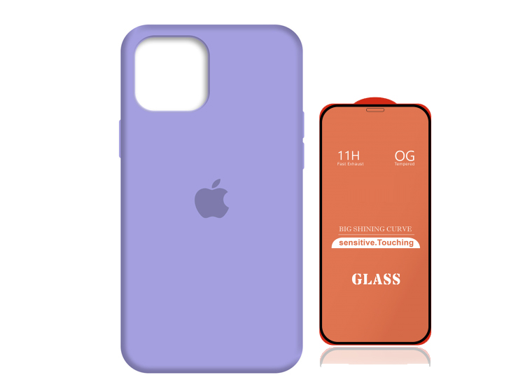 CASE SILICONA IPHONE 11  LILA + MICA DE VIDRIO COMPLETO