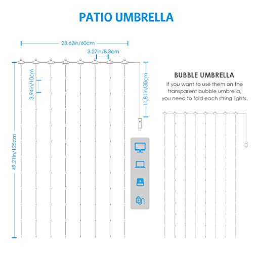 LUCES PARA SOMBRILLA DE PATIO AMIR CADENA DE LUCES LED CON CONTROL REMOTO