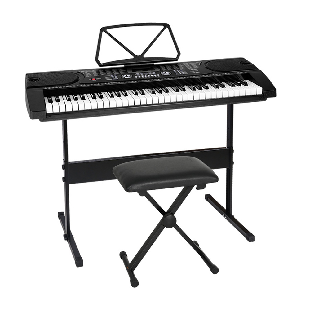 Alpha 61 Keys Electronic Piano Keyboard Digital Electric with Stand Stool (Black)