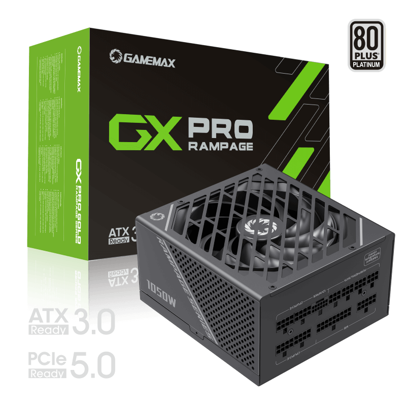 GameMax GX-1050 PRO 1050W 80+ Platinum Fully Modular PSU - ATX 3.0 & PCIe 5.0 Ready, Native 600W 12VHPWR Cable for RTX 4090 - Black