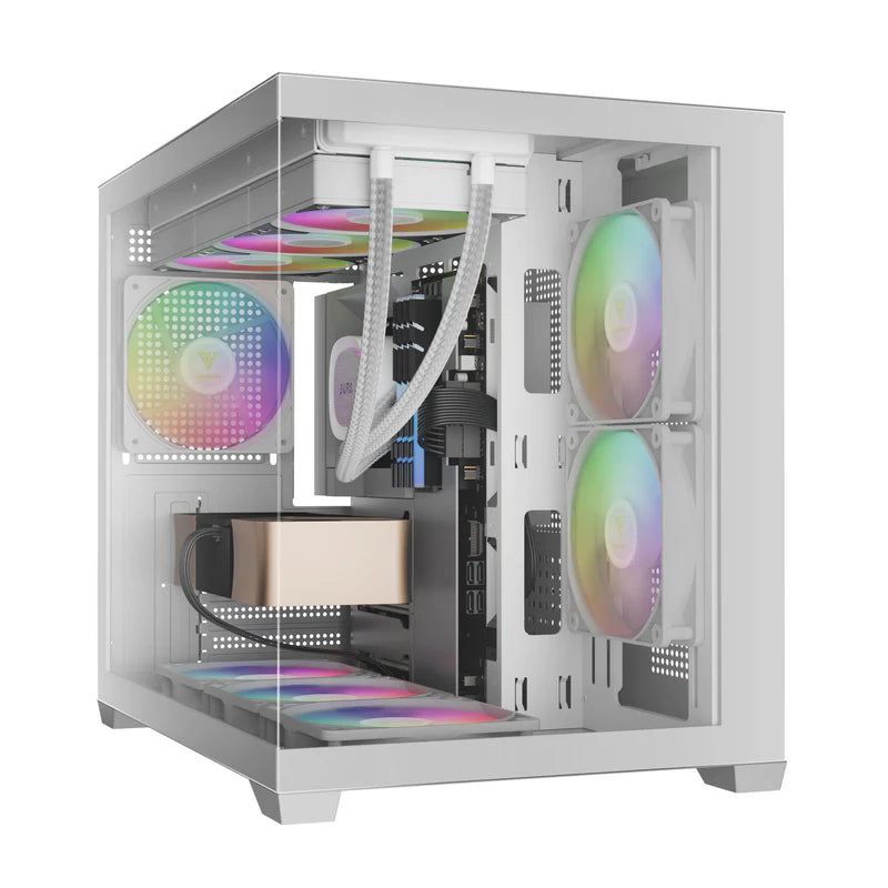 Gamdias AURA GC10M V2 M-ATX PC Case Tempered Glass with 3 ARGB Fans (White)
