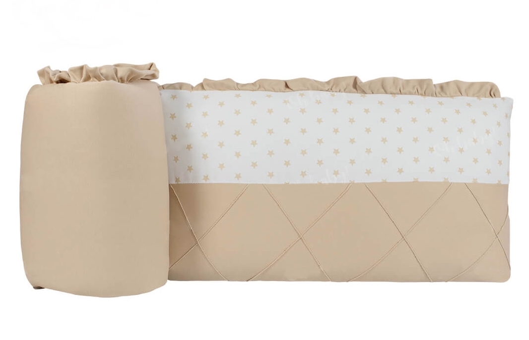 PROTECTOR LATERAL PARACHOQUES DE CUNA - DISEÑO BEIGE Y ESTRELLITAS