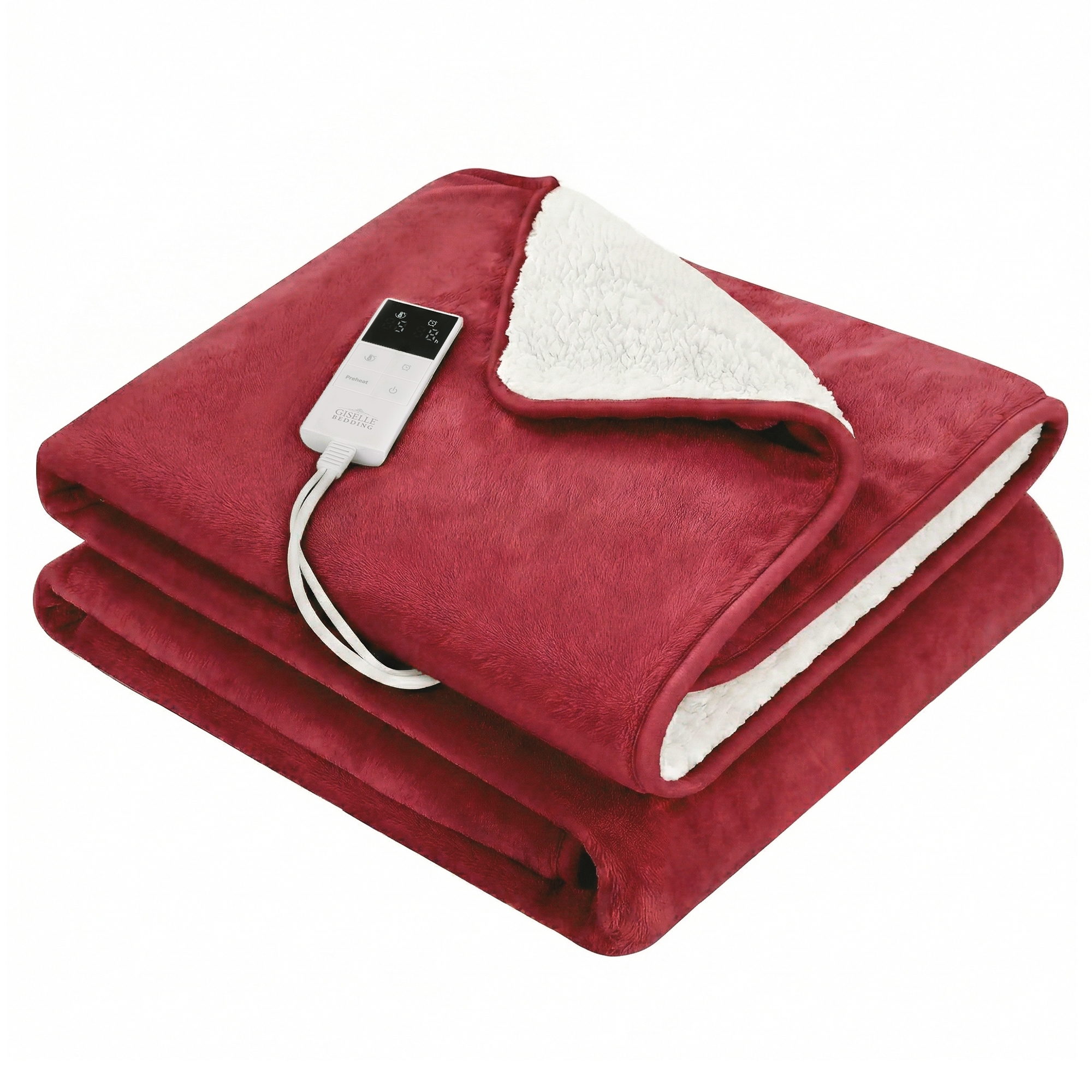Giselle Electric Throw Rug Double Size 200x180cm Fleece Flannel Heated Blanket (Burgundy)