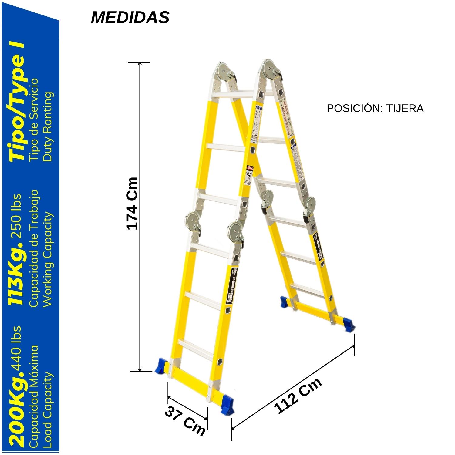 ESCALERA MULTIPOSICIÓN DE FIBRA DE VIDRIO DE 12 PASOS 4X4 - BRONCO AMERICAN LADDER