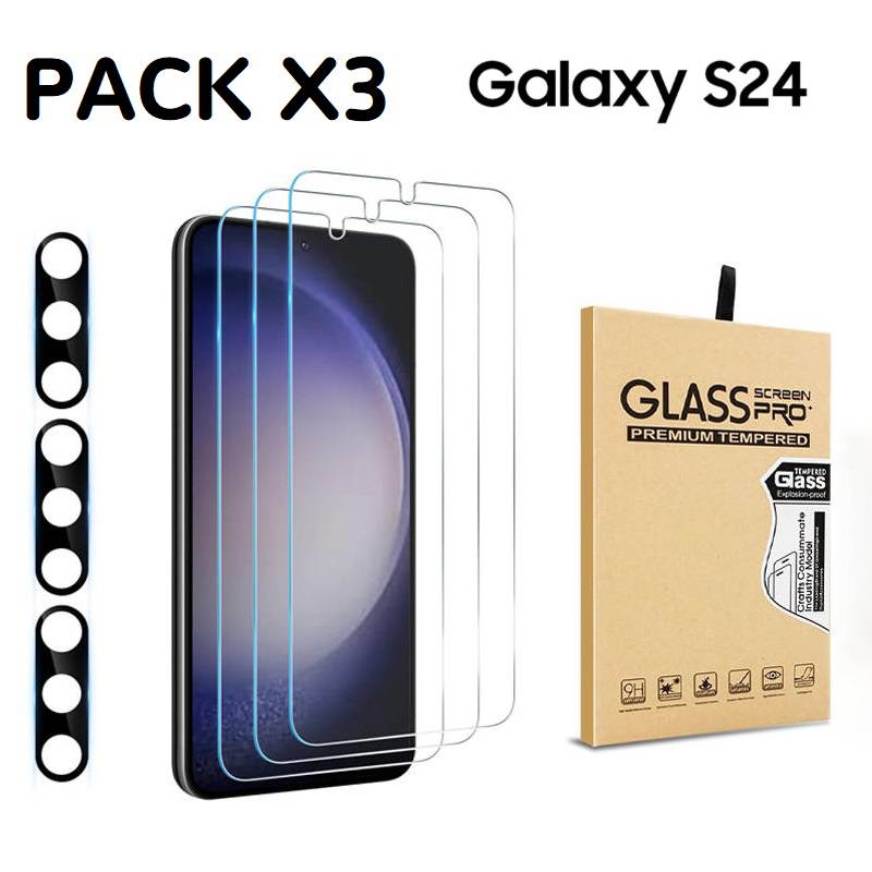 MICA VIDRIO SAMSUNG GALAXY S24 X3 PACK PROTECTOR PANTALLA CAMARA