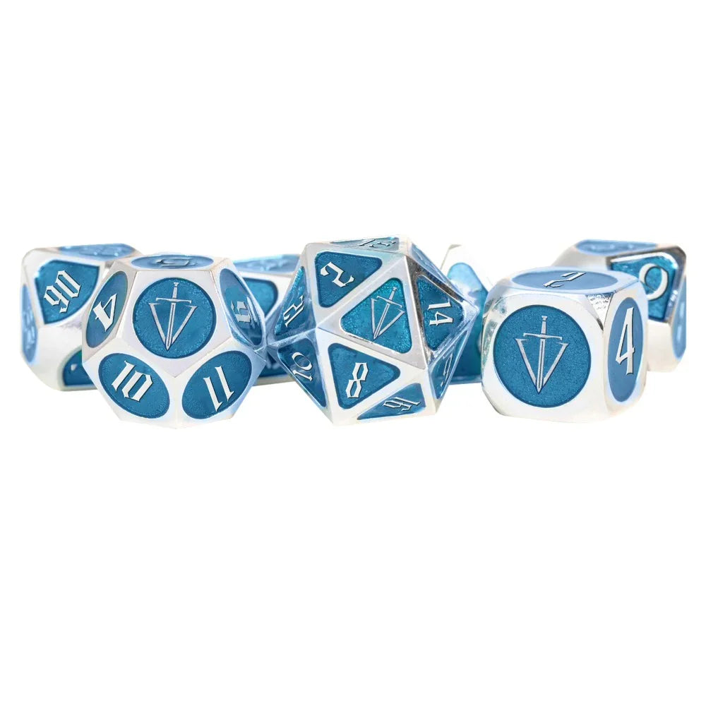 FanRoll by Metallic Dice Games MDG Tales of the Valiant Metal Dice Set Silver w/ Light Blue Enamel Accessories