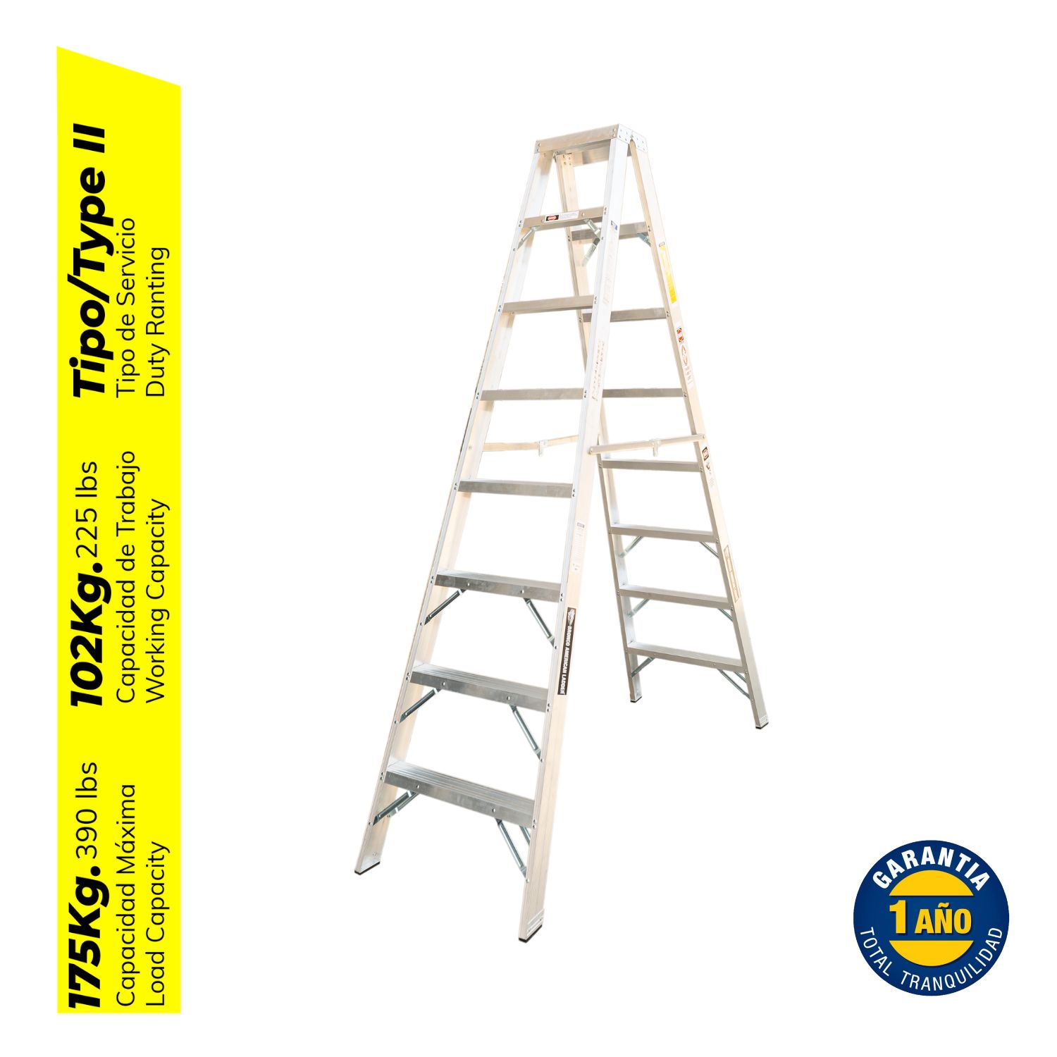 ESCALERA ALUMINIO STANDARD TIJERA DOBLE ASCENSO DE 8 PASOS CAPACIDAD DE CARGAR 175 KG - BRONCO AMERICAN